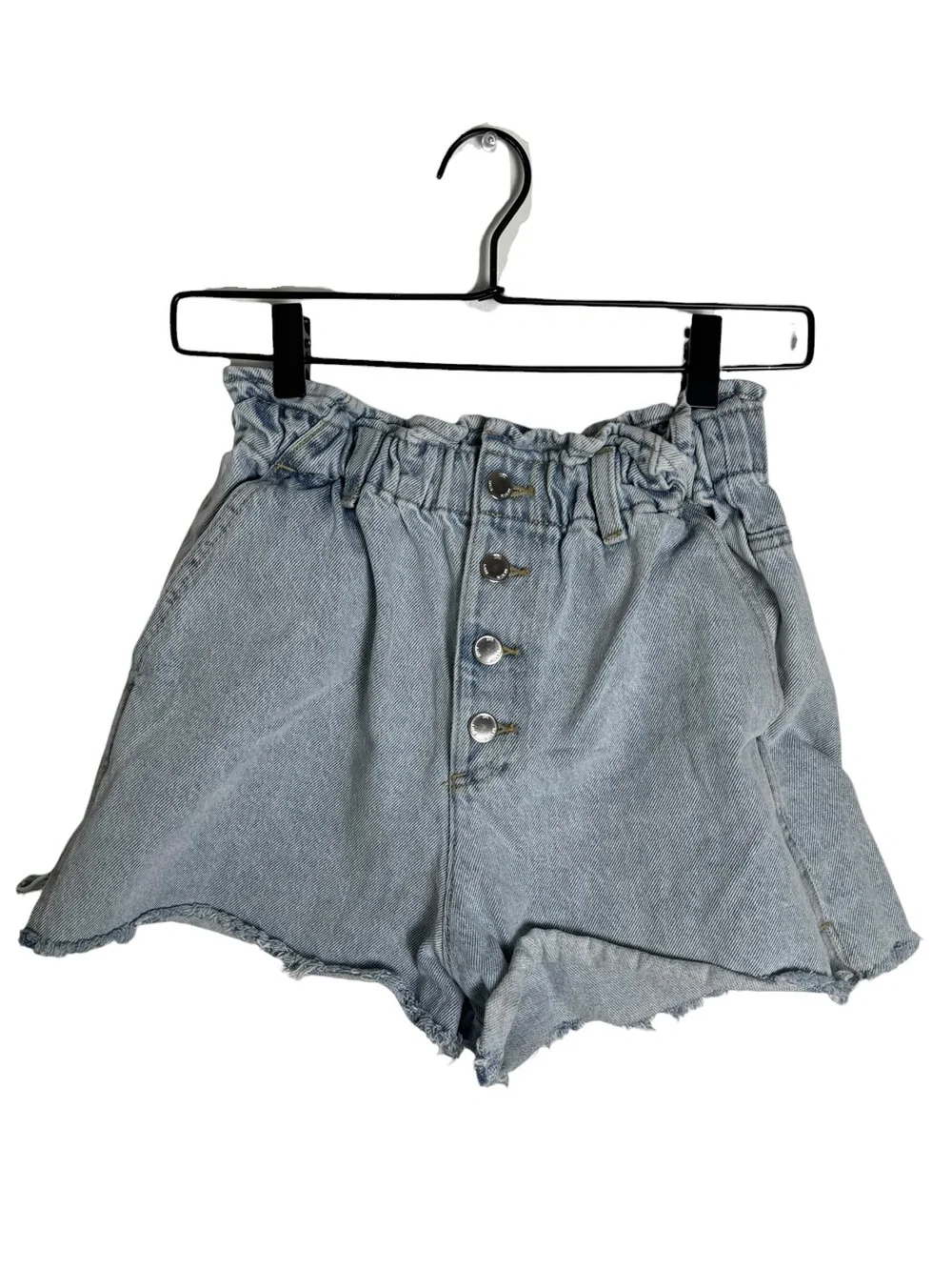 Zara High Rise Paperbag Denim Shorts Light Wash Baggy Size 4